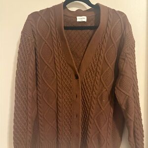 Brown Cable Knit Button-Up Cardigan